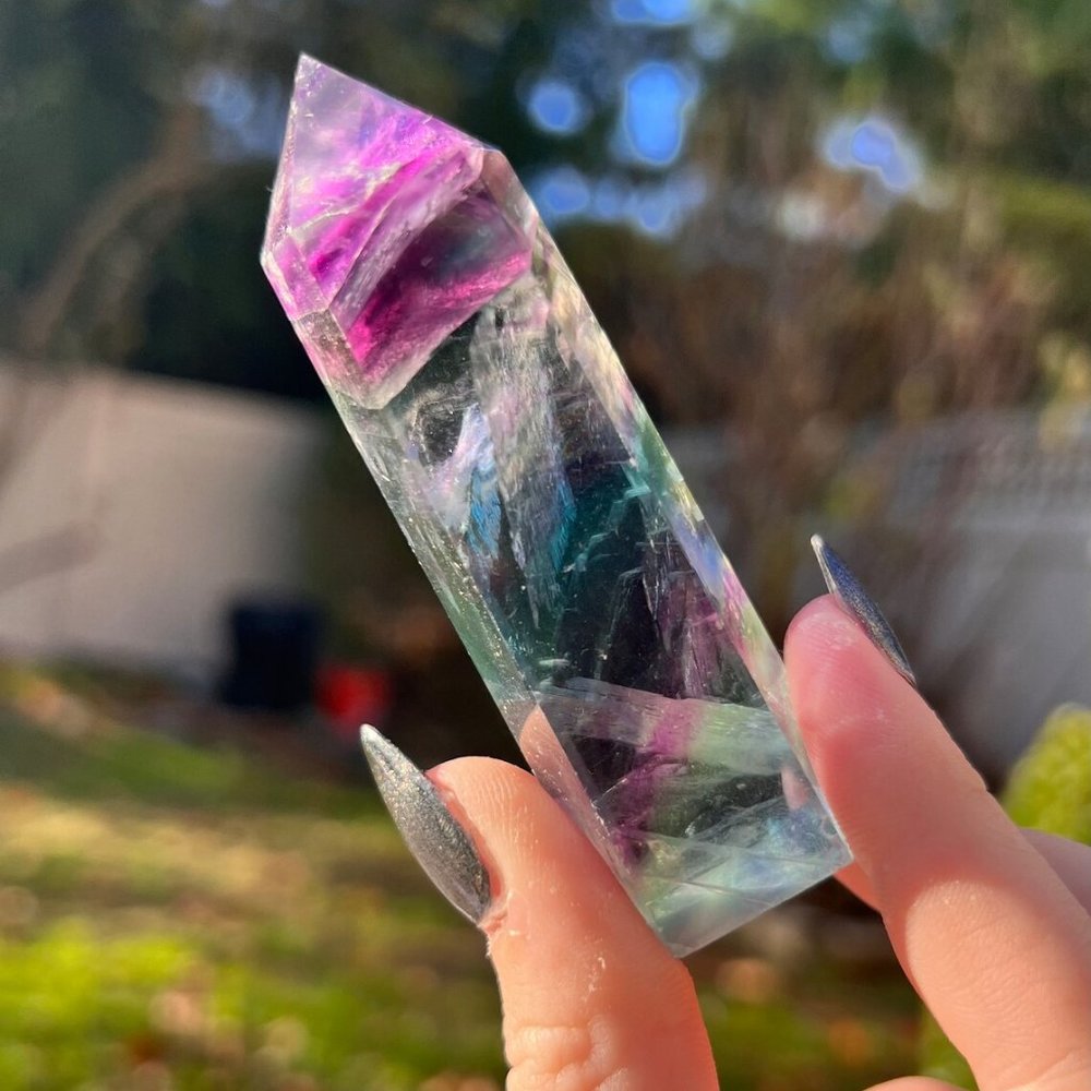 3'' Rainbow Fluorite Point Obelisk Natural Crystal Gemstone Tower Home Decor
